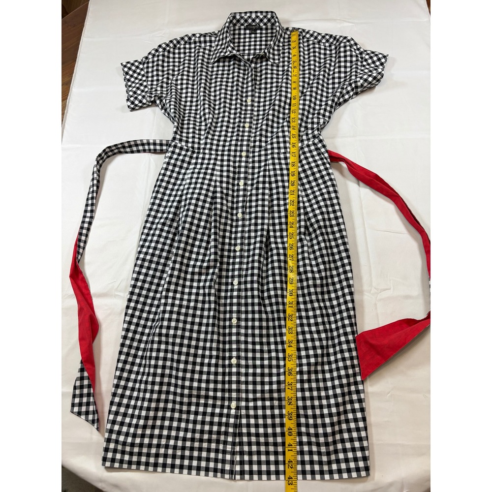 Talbots Black White Gingham Cotton Shirt Dress Midi Belted Short Sleeve Size 6 - Picture 6 of 11